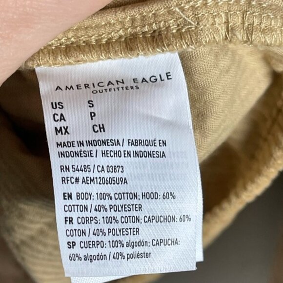 American Eagle AE Hooded Cropped Corduroy Button-Up Shirt Shacket Tan new NWT S - Picture 14 of 15